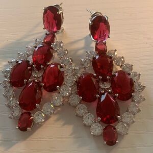 Elegant Red and Silver Drop Earrings
